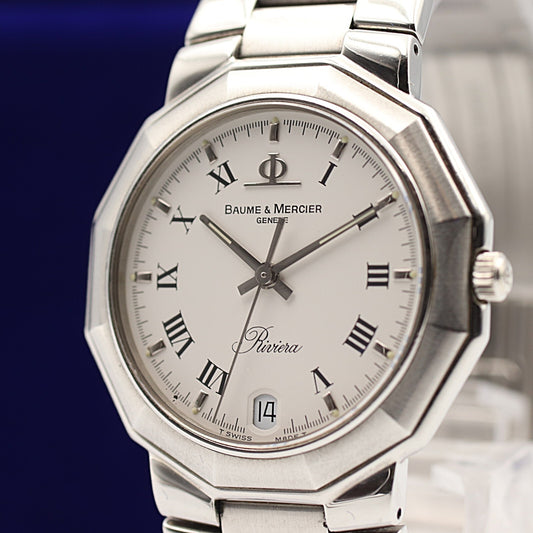 *N MINT* Vintage 1990s BAUME MERCIER Riviera 5131 Qz White 33mm Mens Watch