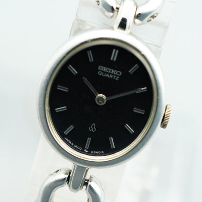 *Exc+5* Vintage SEIKO Vintage 1400-5180 Quartz Black Round 18mm Women Watch