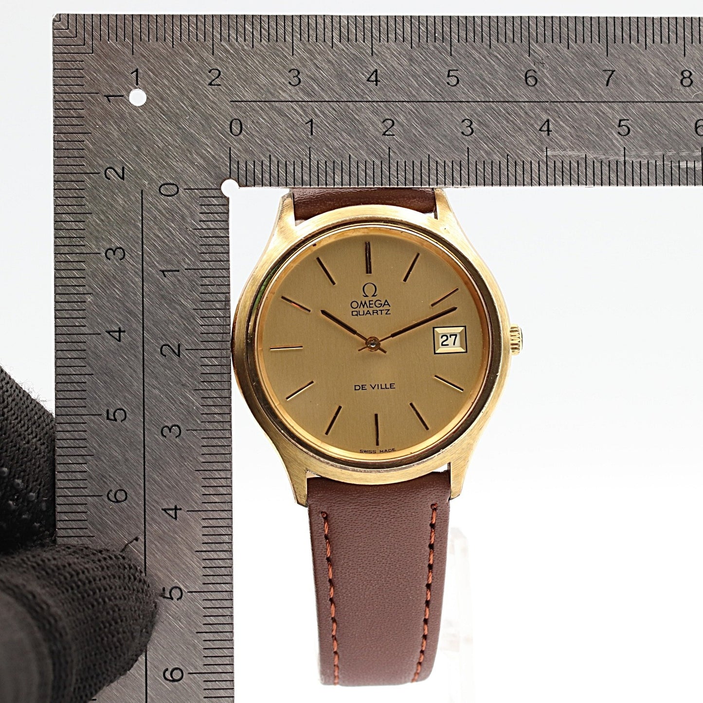 *Exc+5* Vintage 1980 OMEGA De Ville Cal.1325 Qz Gold Dial Round 35mm Mens Watch
