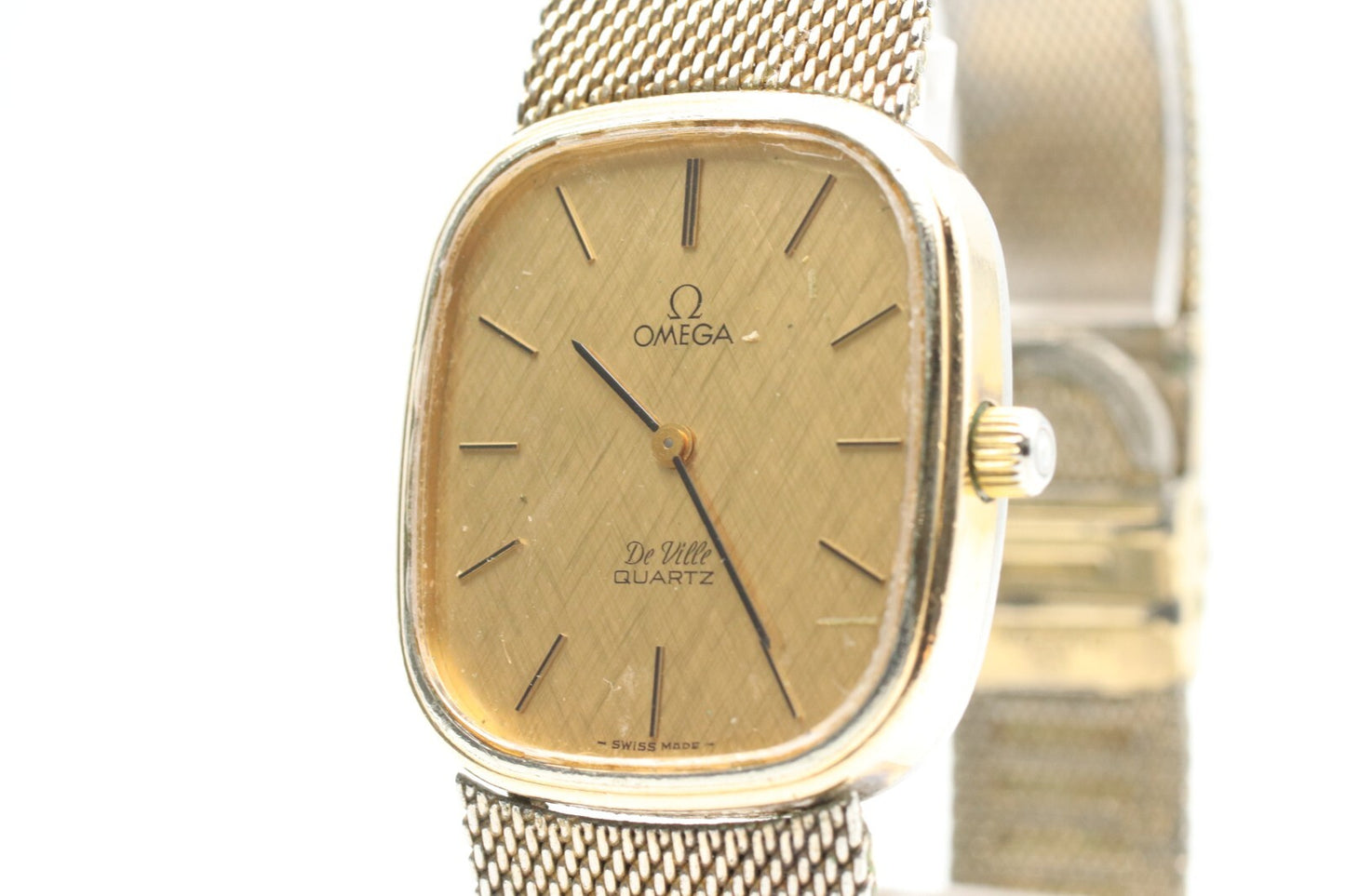 *Exc+4* Vintage OMEGA De Ville Cal.1330 Quartz Gold Dial Rectangle Women Watch