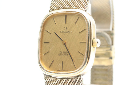 *Exc+4* Vintage OMEGA De Ville Cal.1330 Quartz Gold Dial Rectangle Women Watch