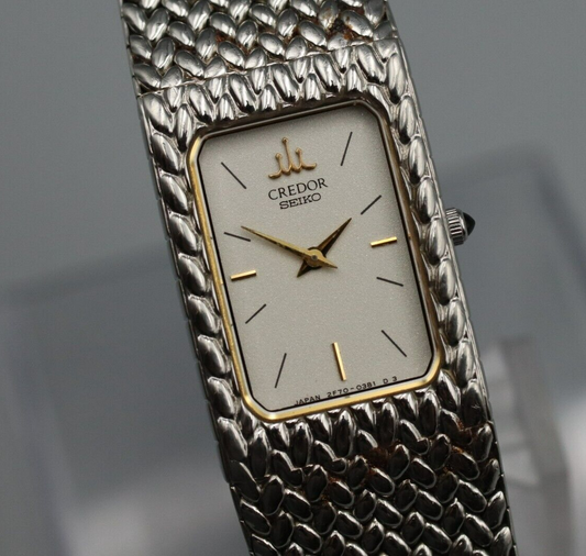 *N MINT* Vintage SEIKO CREDOR 2F70-5341 Quartz White Dial Rectangle Women Watch