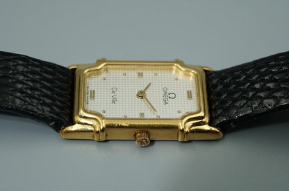 Vintage 1998 OMEGA De Ville Cal.1455  Qz White Dial Rectangle 16mm Women Watch