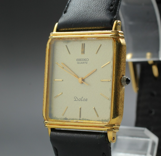 NEW Batt *Exc+4* Vintage SEIKO Dolce 7731-5230 Gold Dial quartz 24mm Mens Watch