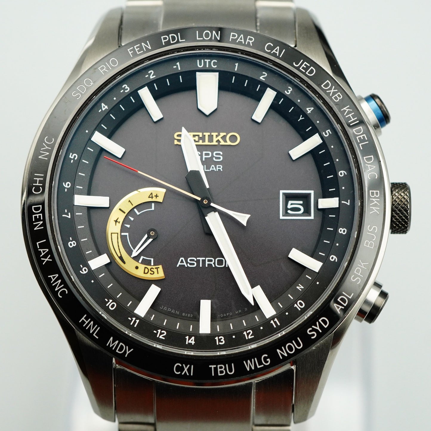 Box & Papar Vintage SEIKO ASTRON 8X22-0AJ0ｰ2 Solar Black Dial 45mm Mens Watch