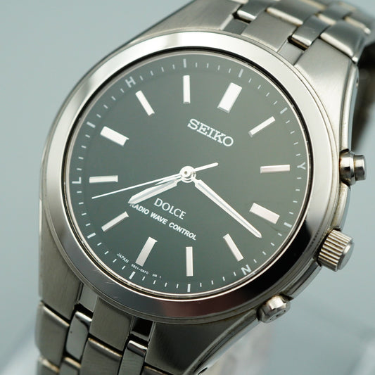 *N MINT* New Batt SEIKO DOLCE 5B21-0AC0 Solar Black Dial Round 38mm Mens Watch