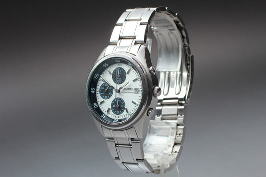 *N MINT* Vintage SEIKO Chronograph 7T92-0CC0 Panda White Dial Quartz Mens Watch