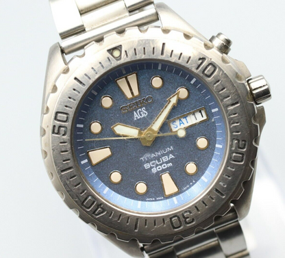 *Exc+4* Vintage SEIKO AGS TITANIUM SCUBA 200m 5M43-0010 Quartz Blue Mens Watch