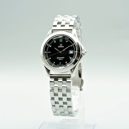 *NEAR MINT* Vintage 1995 OMEGA Seamaster Cal.1438 Qz Black Round 36mm Mens Watch