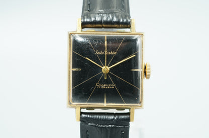 *Exc+5* Vintage SEIKO DIASHOCK 5292 Hand Wind Black Dial Square 22mm Women Watch
