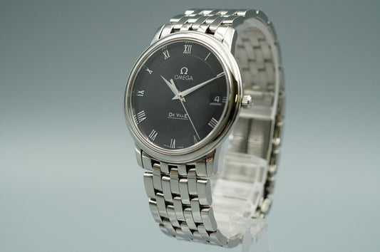 *MINT* OMEGA De Ville 424.10.27.60.01.001 Qz Black Round 34mm Mens Watch