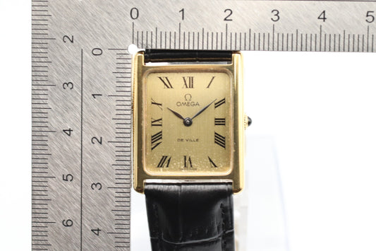 *N MINT* Vintage OMEGA  De Ville  Hand Winding Gold ROMAN Dial Tank Women Watch