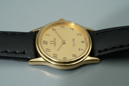 *NEAR MINT* Vintage 1986 OMEGA De Ville Cal.1455 Qz Gold Round 21mm Women Watch