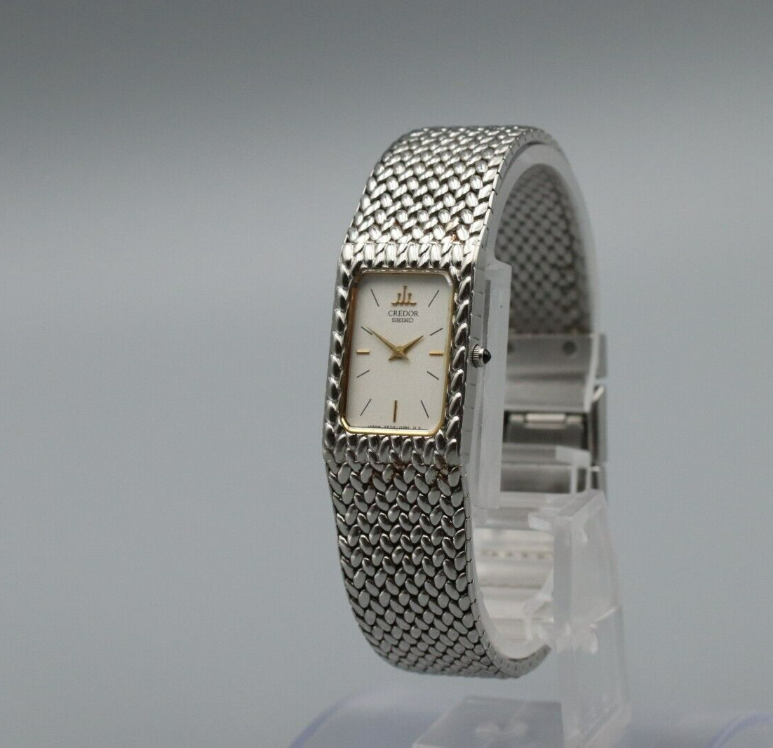 *N MINT* Vintage SEIKO CREDOR 2F70-5341 Quartz White Dial Rectangle Women Watch