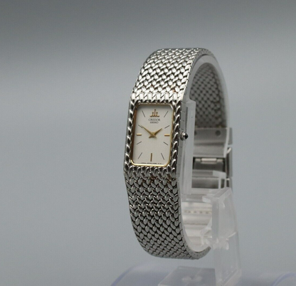 *N MINT* Vintage SEIKO CREDOR 2F70-5341 Quartz White Dial Rectangle Women Watch