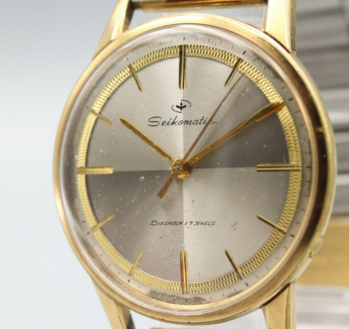 *Exc+5* Vintage SEIKO Seikomatic J14075 Quartz Gold Dial Round Mens Watch