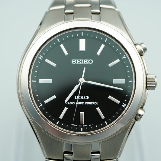 *N MINT* New Batt SEIKO DOLCE 5B21-0AC0 Solar Black Dial Round 38mm Mens Watch
