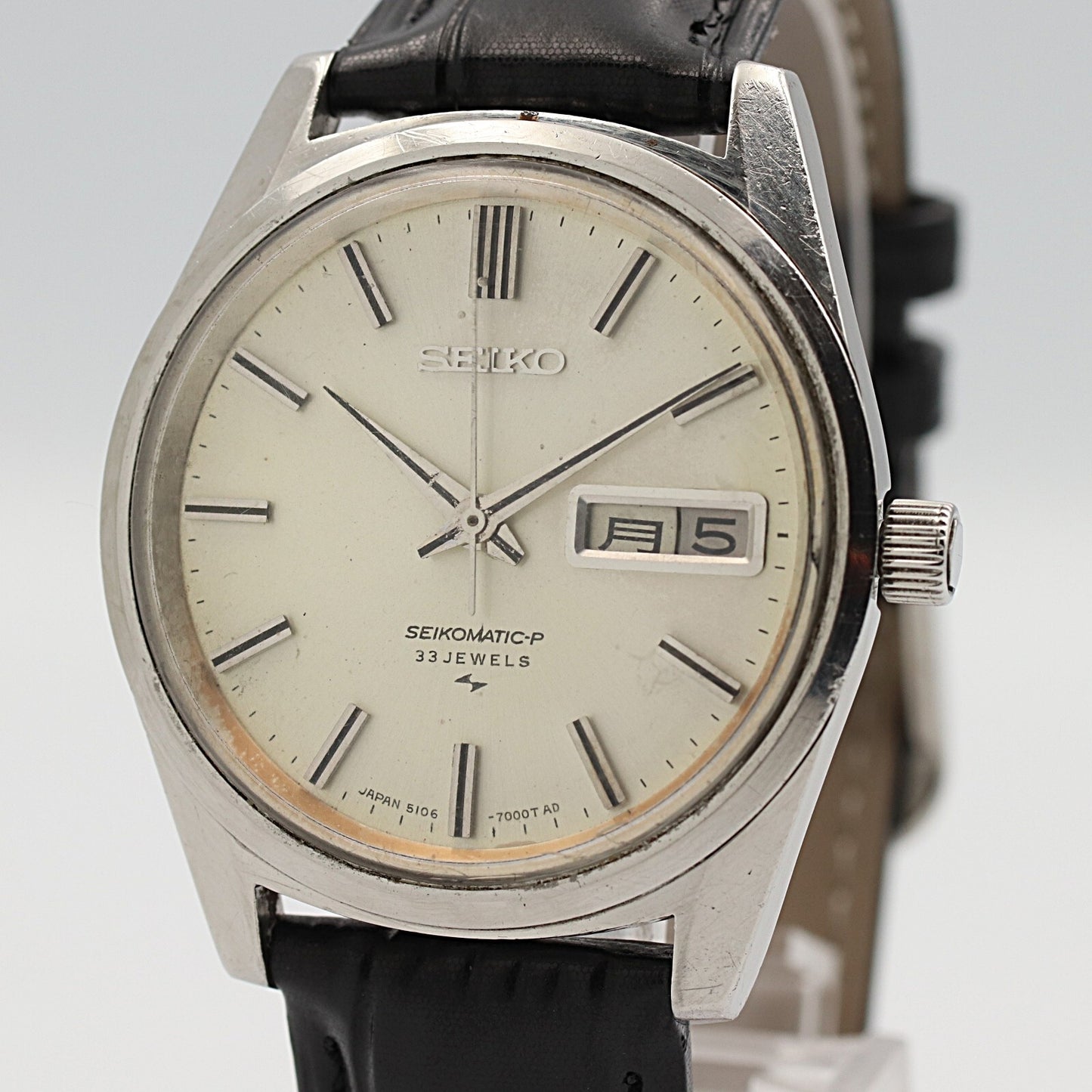 *Exc+5* Vintage 1977 SEIKO Matic-p 5106-7000 Automa White Round 34mm Mens Watch