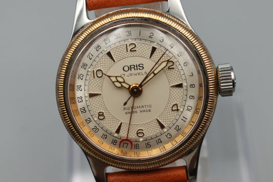 Vintage 1990s ORIS Big Crown Pointer Date 7400 Automatic Silver 32mm Mens Watch
