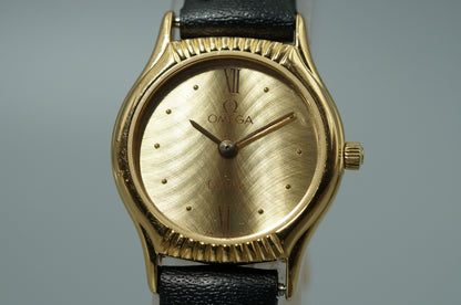 *NEAR MINT* Vintage OMEGA De Ville Cal.1450 Quartz Gold Dial 20mm Women Watch