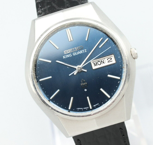 *NEAR MINT* Vintage SEIKO King 4823-8010 Quartz Black Dial Round Mens Watch