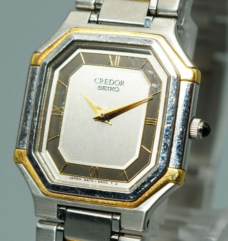 *N MINT* Vintage 1996 SEIKO CREDOR 5A70-3A00 Qz Gray Octagon 22mm Women Watch
