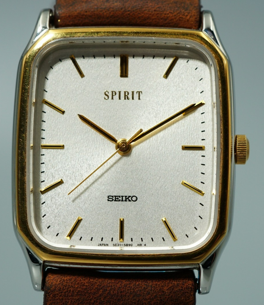 N MINT Vintage 1994 SEIKO SPIRIT 5E31-5B50 Qz White Rectangle 27mm Women Watch