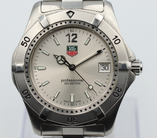 *Exc+5* Vintage TAG HEUER Professional 2000 WK1112-1 Qz Silver Dial 40mm Mens