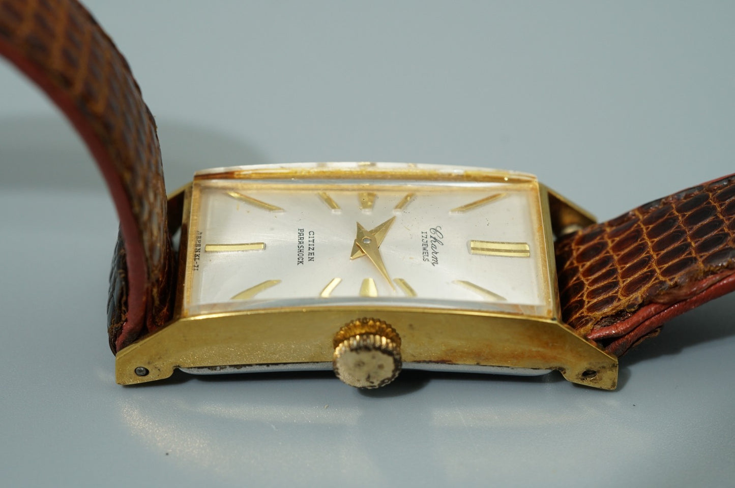 Exc+5 Vintage 1976 CITIZEN PARASHOCK 51506 Qz Silver Rectangle 15mm Women Watch