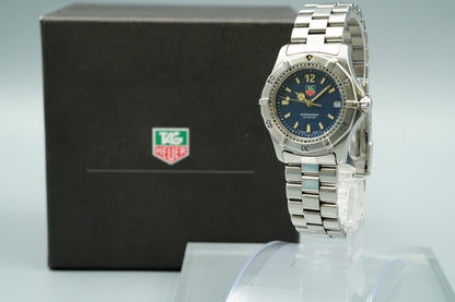 N MINT Vintage 1990s TAG HEUER Professional WK1213 Qz Blue Round 34mm Mens Watch