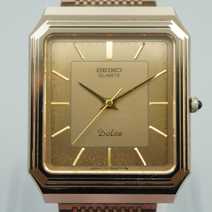*N MINT* Vintage 1980s SEIKO Dolce 7731-5081 Quartz Gold Square 29mm Women Watch