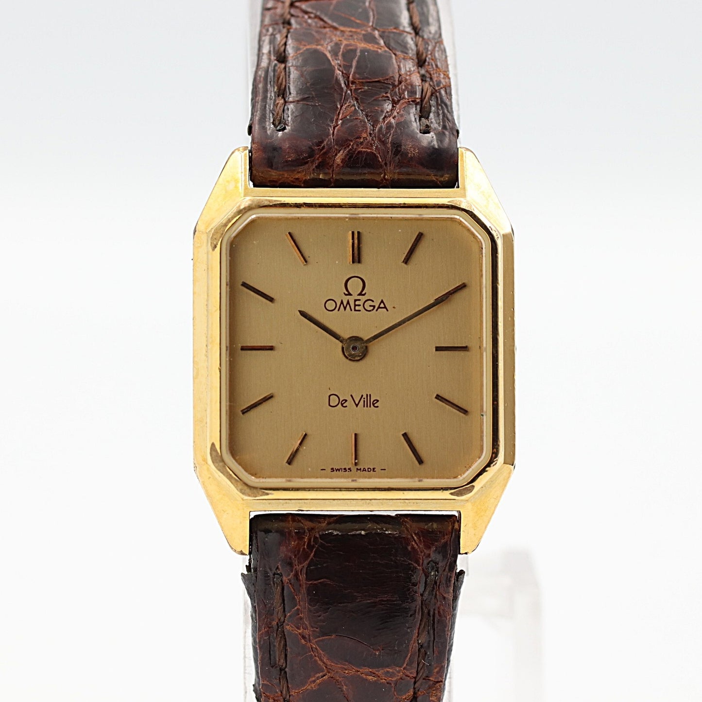 *NEAR MINT* Vintage 1986 OMEGA De Ville Cal.1387 Qz Gold Square 20mm Women Watch