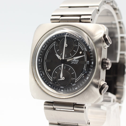 *NEAR MINT* SEIKO WIRED XYZ 7T94-0AC0 Quartz Black Round 35mm Mens Watch