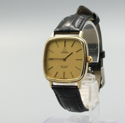 *NEAR MINT* Vintage OMEGA De Ville Cal.1330 Quartz Gold Dial Square Mens Watch
