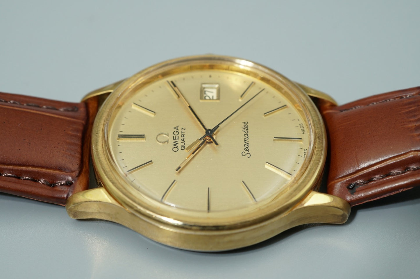 *NEAR MINT* Vintage 1977 OMEGA Seamaster Cal.1342 Qz Gold Round 36mm Mens Watch