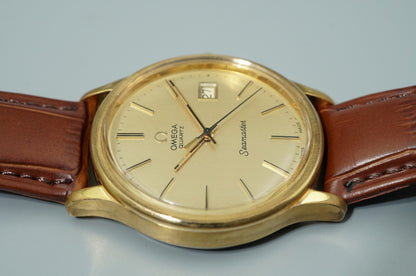 *NEAR MINT* Vintage 1977 OMEGA Seamaster Cal.1342 Qz Gold Round 36mm Mens Watch