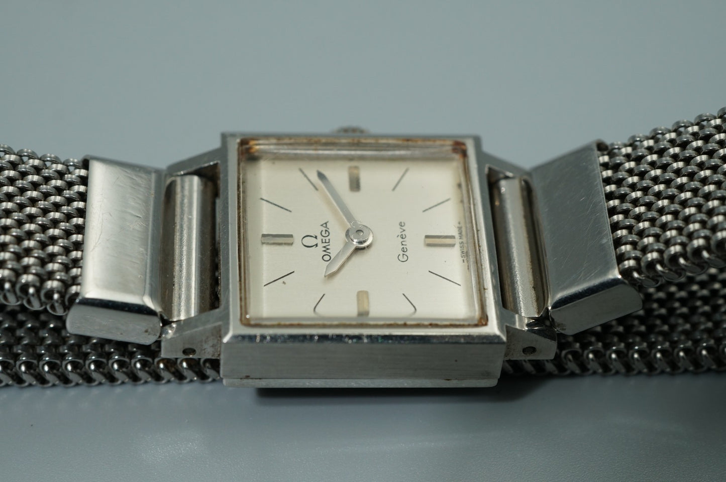 N MINT Vintage 1969 OMEGA Geneve Hand Wind Silver Square 17mm Women Watch