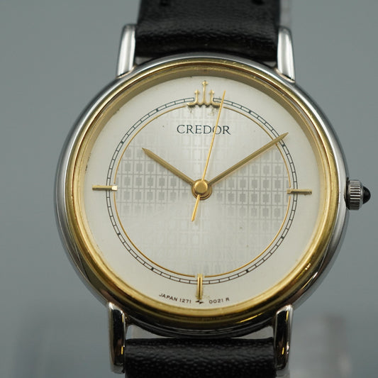 *NEAR MINT* Vintage SEIKO CREDOR 1271-0011 Quartz Silver Round 24mm Women Watch