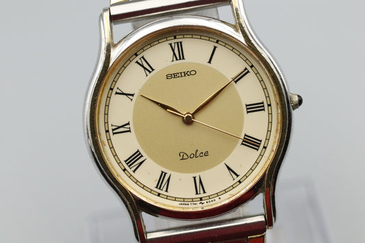 *Exc+5* Vintage 1997/5 SEIKO DOLCE 7741-6030 Quartz Gold Dial Mens Watch JAPAN
