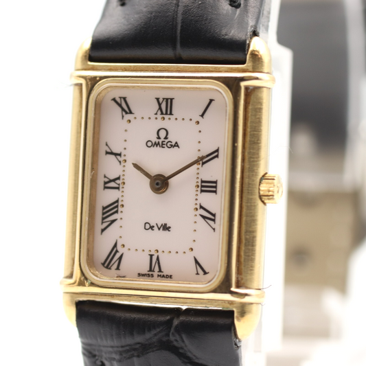N MINT Vintage 1984 OMEGA De Ville Cal.1450 Qz White Rectangle 18mm Women Watch
