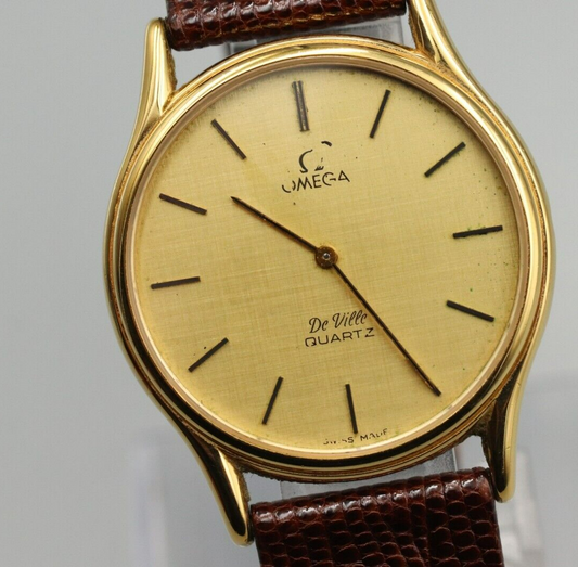 *Exc+5* Vintage OMEGA De Ville Cal.1365 Quartz Gold Dial Round Mens Watch