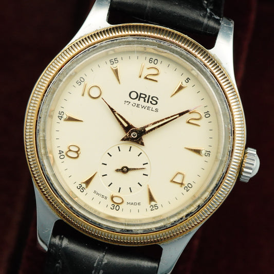 *Exc+5* Vintage 1990s ORIS Small Second 7428 Hand Wind Cream 32mm Mens Watch