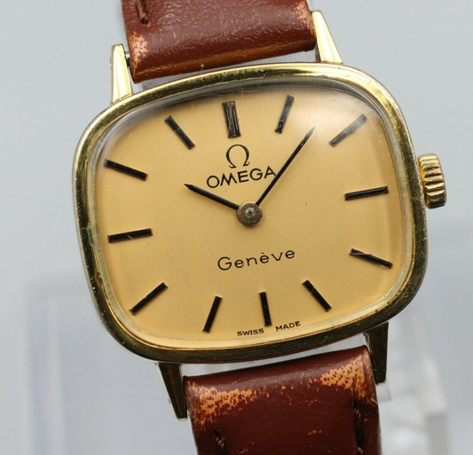 *NEAR MINT* Vintage OMEGA Cal.625 Hand Winding Gold Dial Rectangle Women Watch