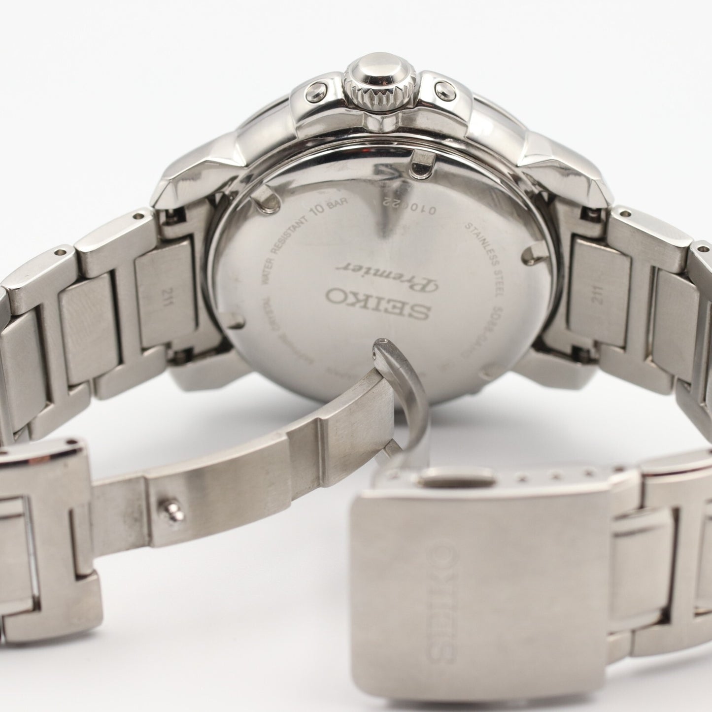*MINT* SEIKO Premier Kinetic Moon Phase 5D88-0AH0 Quartz White 42mm Mens Watch
