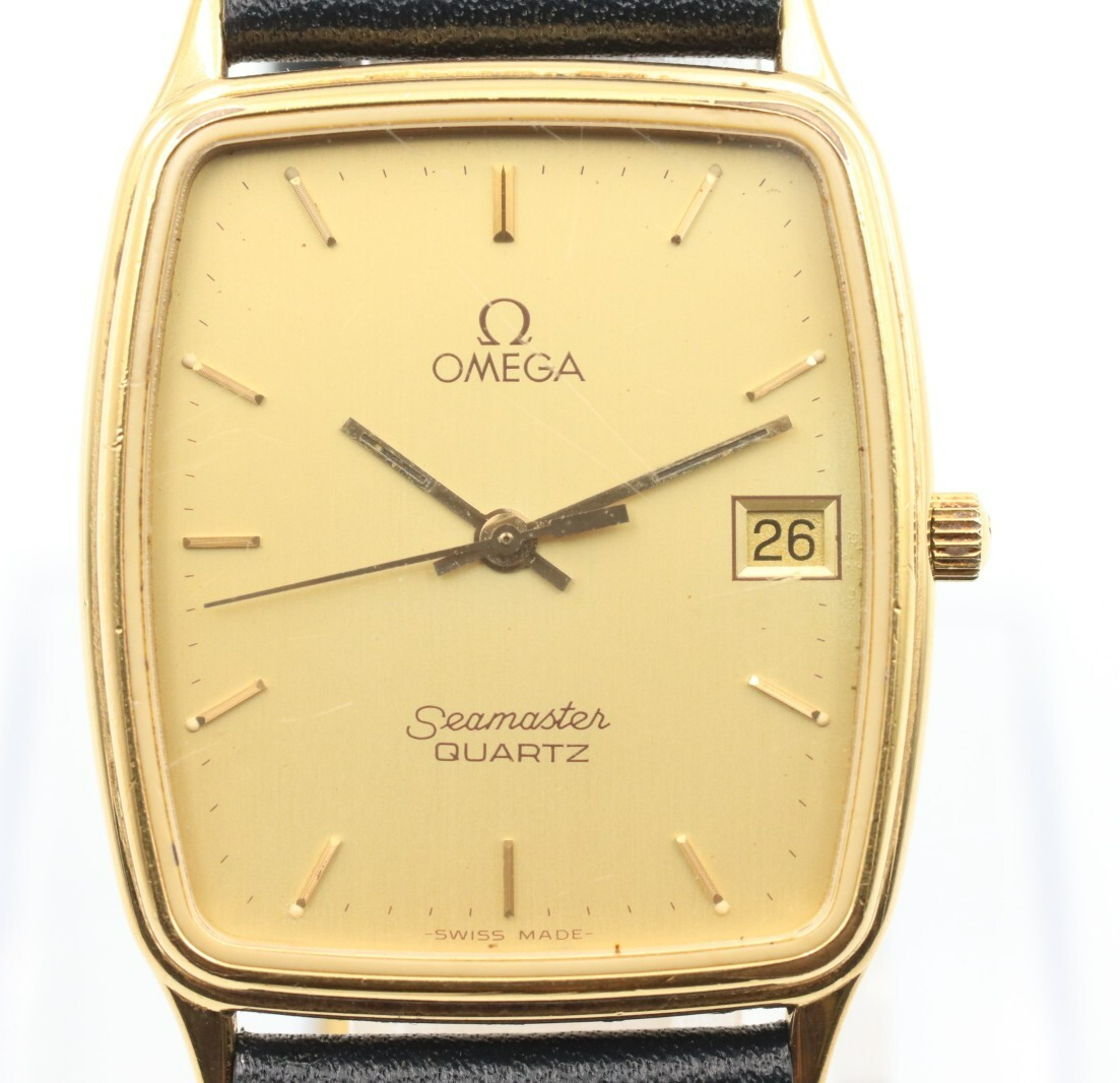 *NEAR MINT* Vintage OMEGA Seamaster Cal.1430 Quartz Gold Dial Date Women Watch