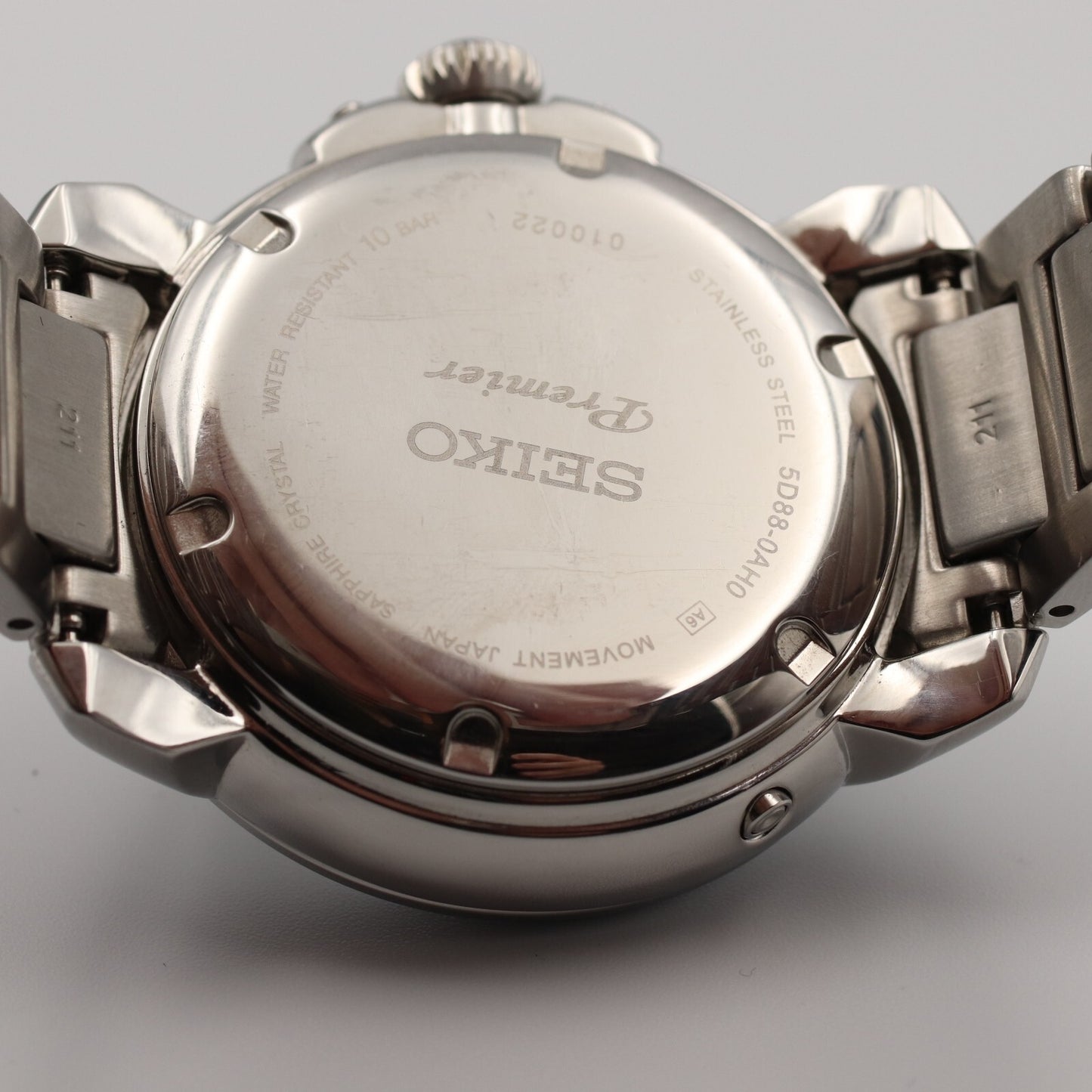 *MINT* SEIKO Premier Kinetic Moon Phase 5D88-0AH0 Quartz White 42mm Mens Watch