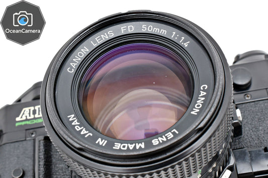 *N MINT* Canon AE-1 Program Black 35mm SLR Film Camera NFD 50mm F1.4 Lens JAPAN