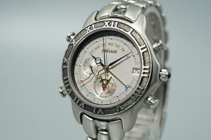 N MINT Vintage 1991 SEIKO PRESAGE  6M13-7000 Quartz Silver Round 38mm Mens Watch