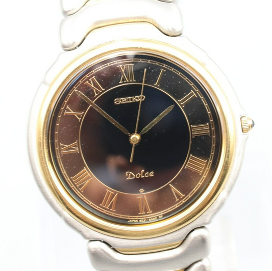 *NEAR MINT* Vintage SEIKO Dolce 5E31-6A20 Quartz Black Dial Round Mens Watch