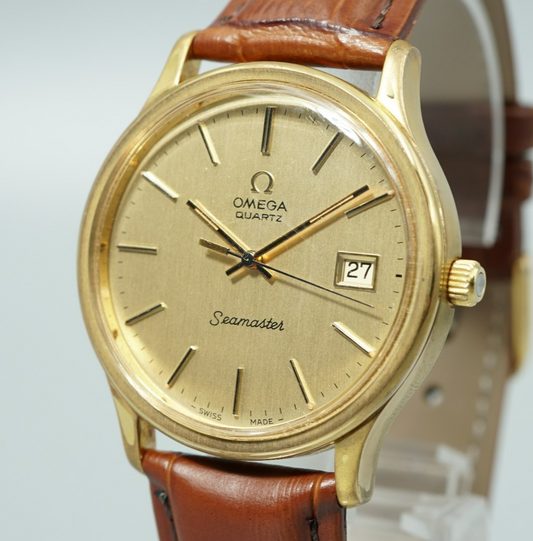 *NEAR MINT* Vintage 1977 OMEGA Seamaster Cal.1342 Qz Gold Round 36mm Mens Watch